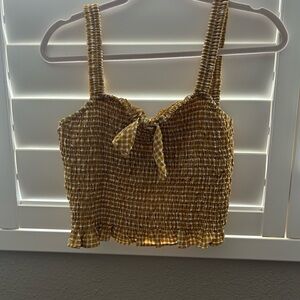 SKINN Brown Checkered Smocked Tank Top